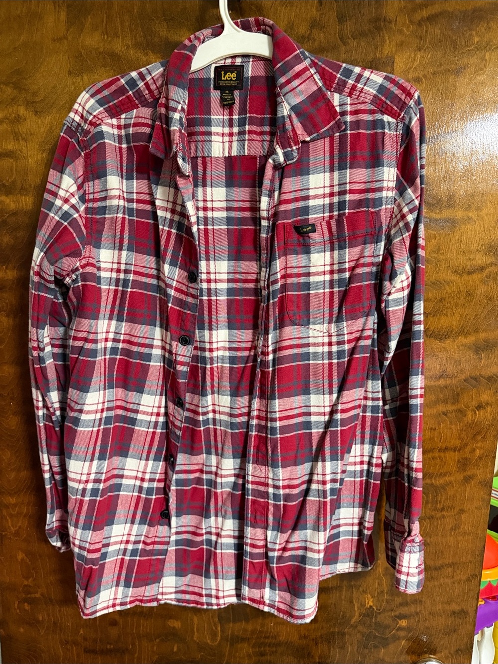 Lee Men’s Red and White Plaid Button-Down Shirt